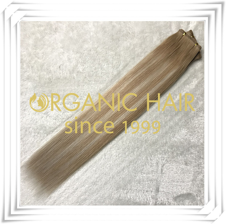 Flat weft custom color top quality hair extension C008